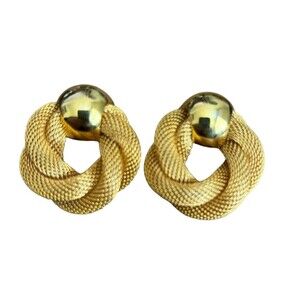 Avon Twisted Mesh Knot Gold Tone Clip On Earrings